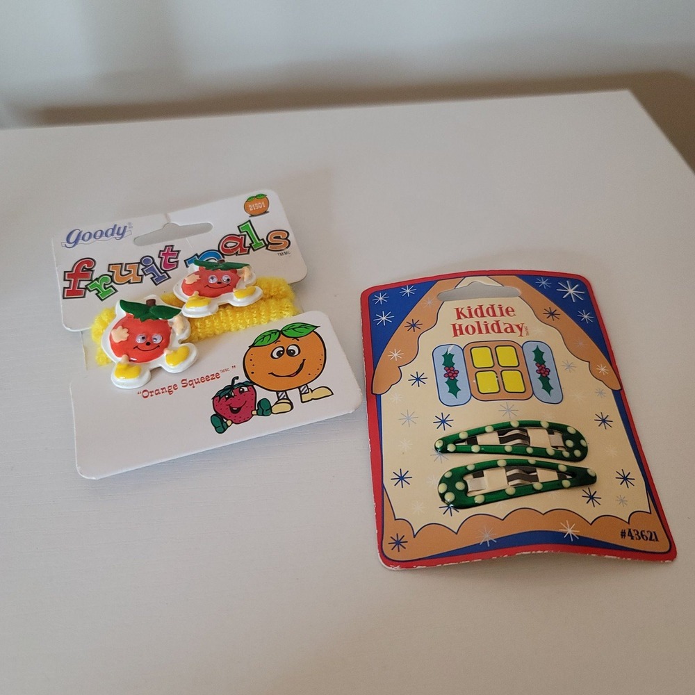 Lot Vintage Goody Barrettes And Hair Ties Kids 1998 Fruit Holiday Orange Terry